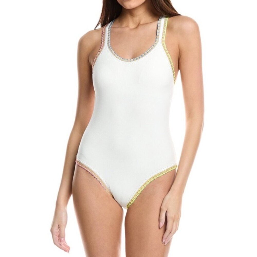 Pq Swim X Solange Ferrarini Crochet Trim One-Piece Womens White Small Beach Pool